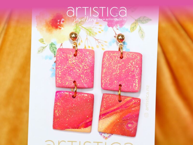 pink earrings polymer clay handcrafted by Artistica NZ
