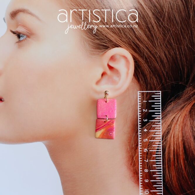 pink earrings polymer clay handcrafted by Artistica NZ