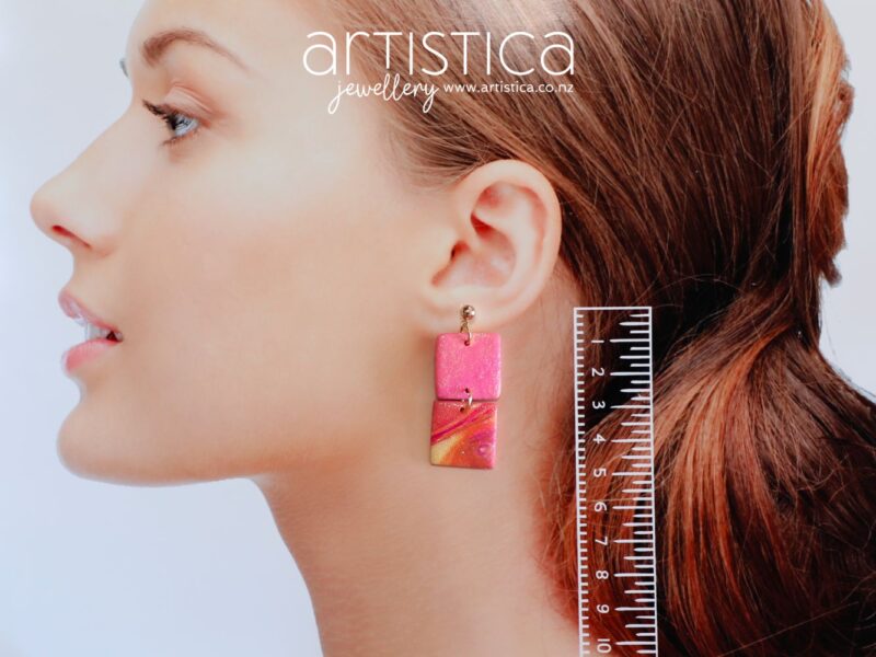 pink earrings polymer clay handcrafted by Artistica NZ