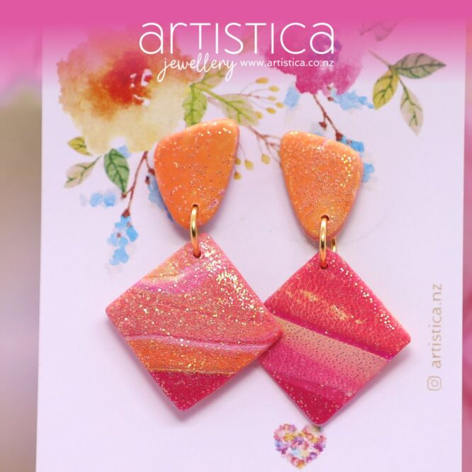 pink and orange earrings polymer clay handcrafted by Artistica NZ