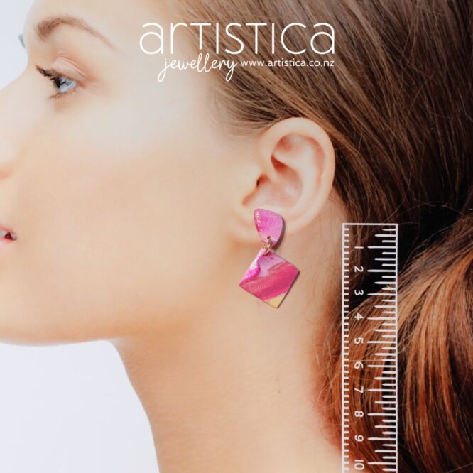 pink earrings polymer clay handcrafted by Artistica NZ