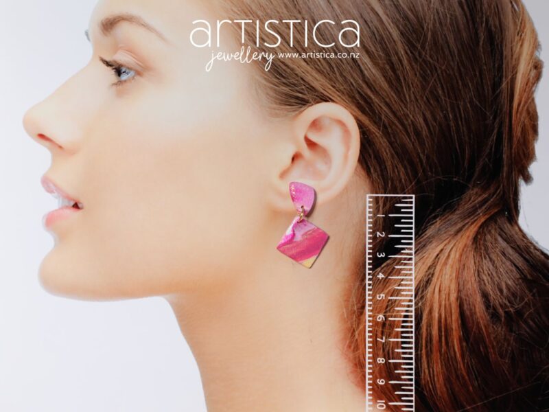 pink earrings polymer clay handcrafted by Artistica NZ