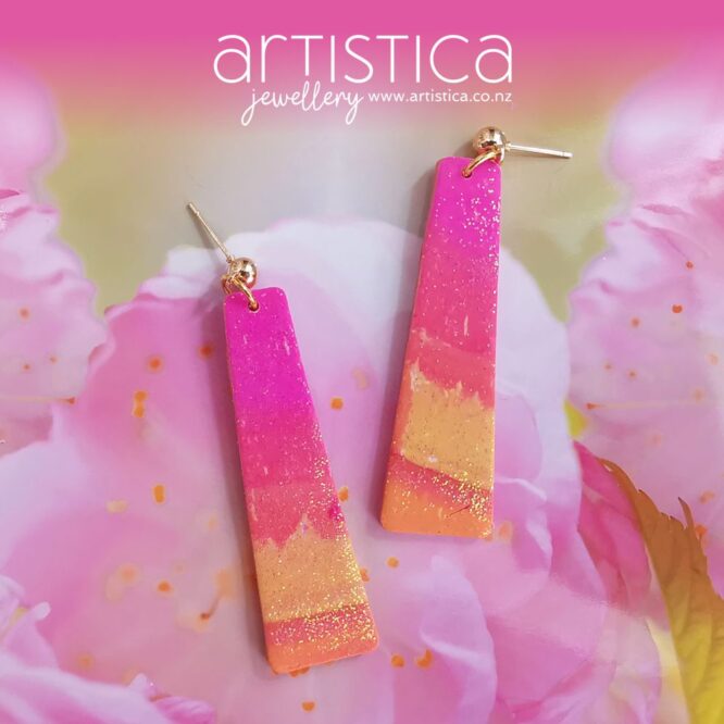 polymer clay earrings handcrafted in New Zealand by Artistica hot pink