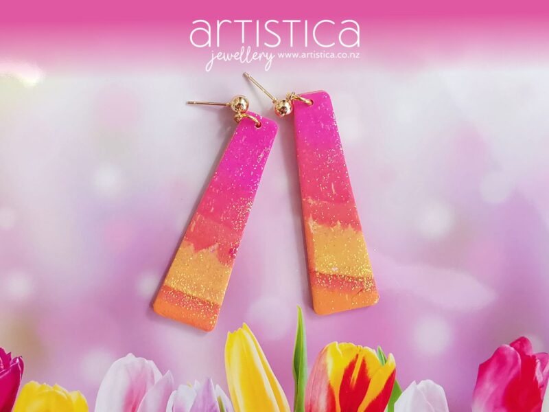 polymer clay earrings handcrafted in New Zealand by Artistica pink