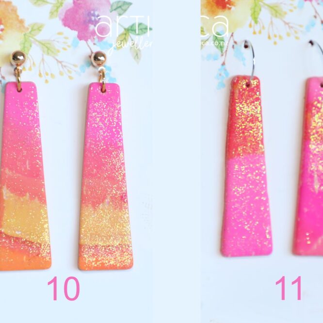 polymer clay earrings handcrafted in New Zealand by Artistica pink blush yellow