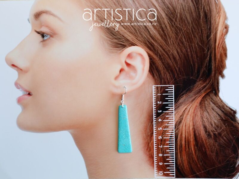polymer clay earrings handcrafted in New Zealand by Artistica blue dangles extra long