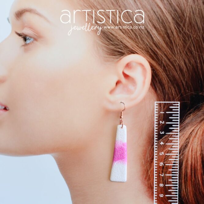 polymer clay earrings handcrafted in New Zealand by Artistica pink dangles
