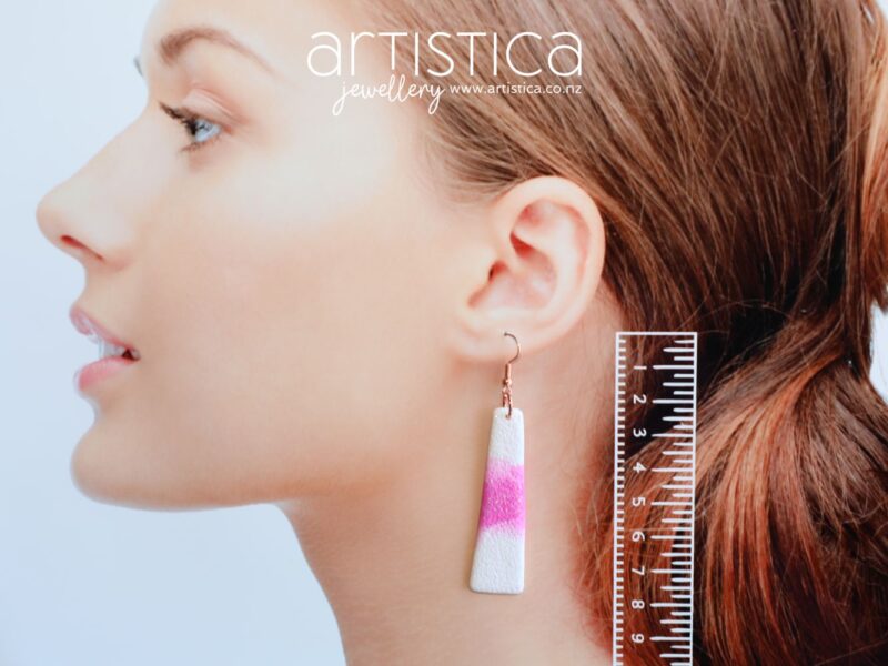 polymer clay earrings handcrafted in New Zealand by Artistica pink dangles