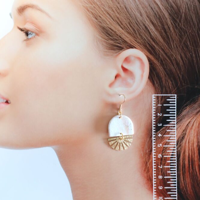 polymer clay earrings handcrafted in New Zealand by Artistica white sun