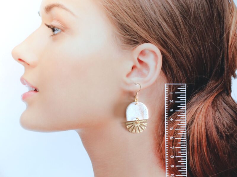 polymer clay earrings handcrafted in New Zealand by Artistica white sun