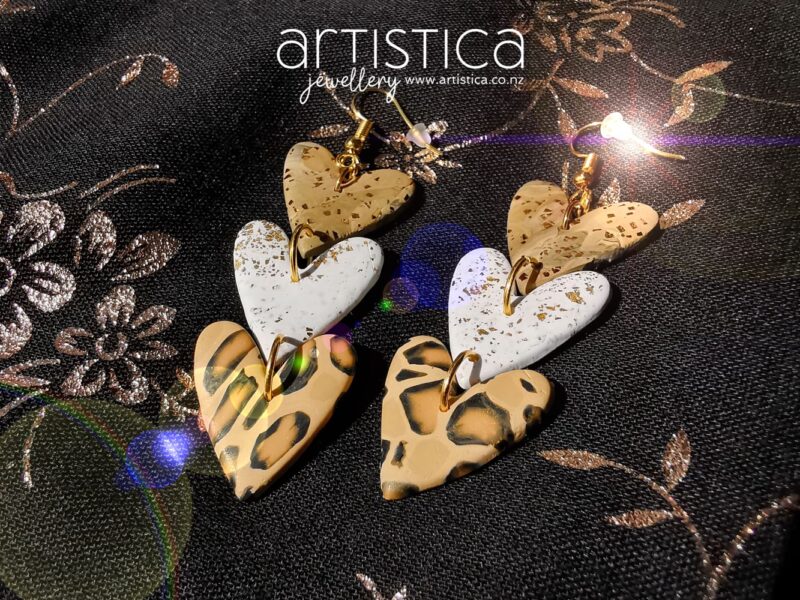 leopard earrings polymer clay handcrafted by Artistica NZ