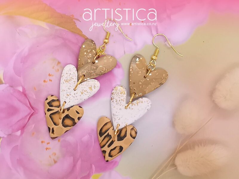 leopard earrings polymer clay handcrafted by Artistica NZ