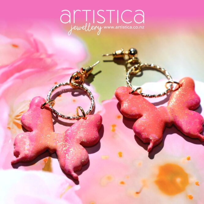 polymer clay earrings handcrafted in New Zealand by Artistica butterfly