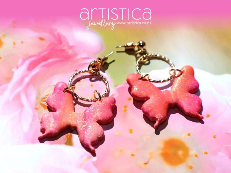 polymer clay earrings handcrafted in New Zealand by Artistica butterfly