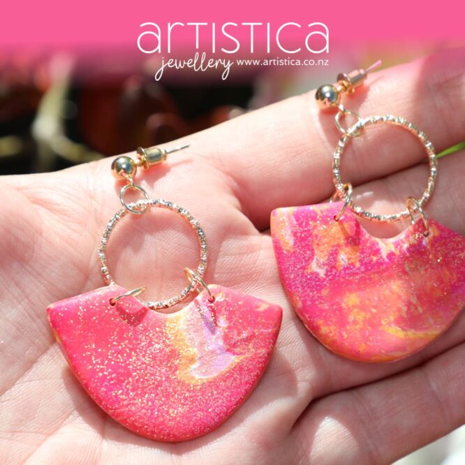 polymer clay earrings handcrafted in New Zealand by Artistica pink