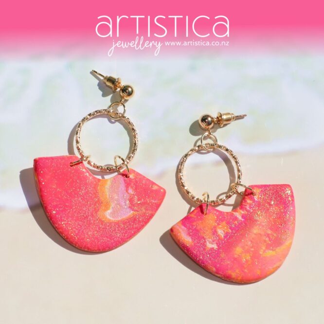 polymer clay earrings handcrafted in New Zealand by Artistica tequila sunrise