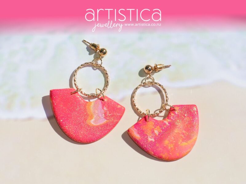 polymer clay earrings handcrafted in New Zealand by Artistica tequila sunrise