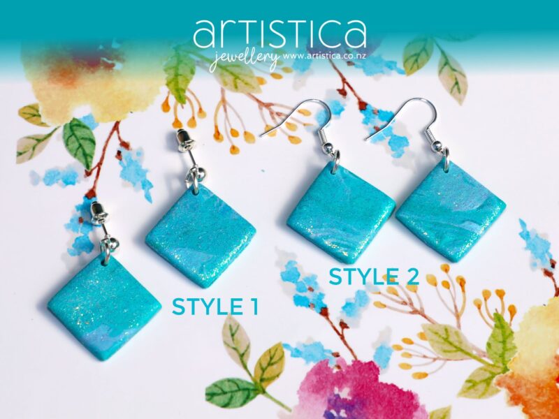 polymer clay earrings handcrafted in New Zealand by Artistica square shaped