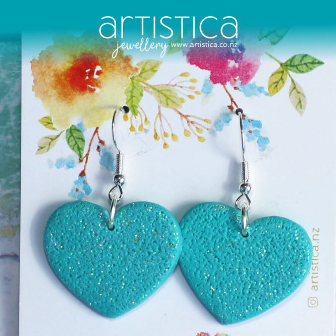 turquoise polymer clay earring heart shaped handcrafted in New Zealand by Artistica