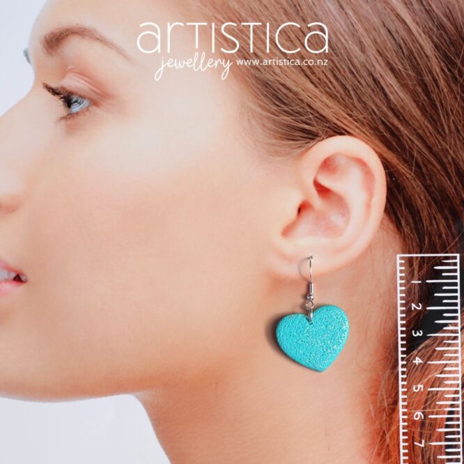 turquoise polymer clay earring heart shaped handcrafted in New Zealand by Artistica