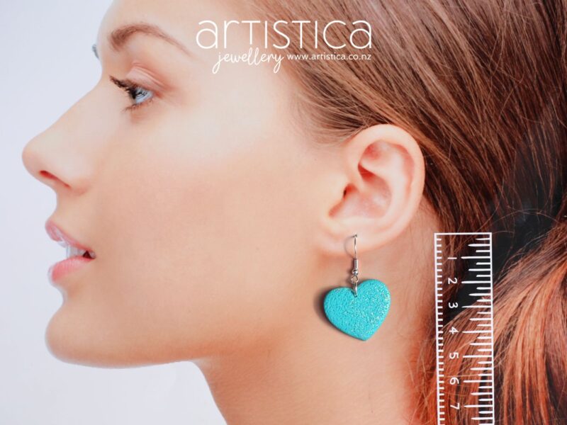 turquoise polymer clay earring heart shaped handcrafted in New Zealand by Artistica