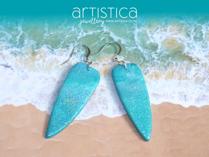 turquoise polymer clay earring dagger shape handcrafted in New Zealand by Artistica