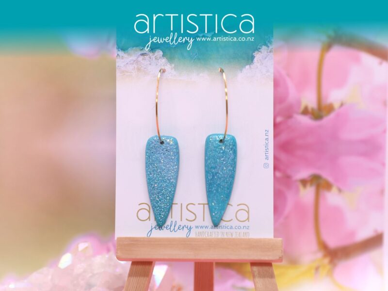 turquoise polymer clay earring dagger shape handcrafted in New Zealand by Artistica
