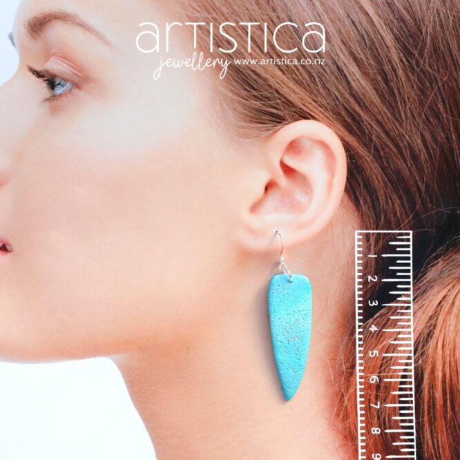 turquoise polymer clay earring dagger shape handcrafted in New Zealand by Artistica