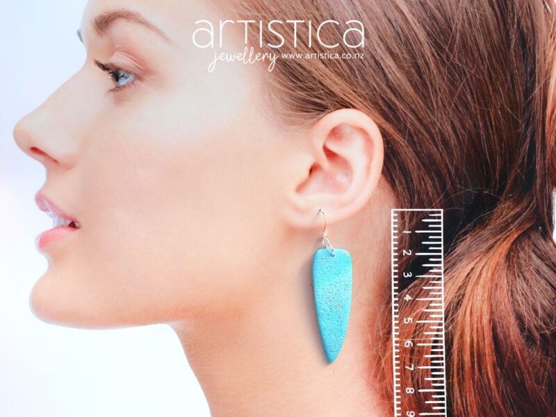 turquoise polymer clay earring dagger shape handcrafted in New Zealand by Artistica