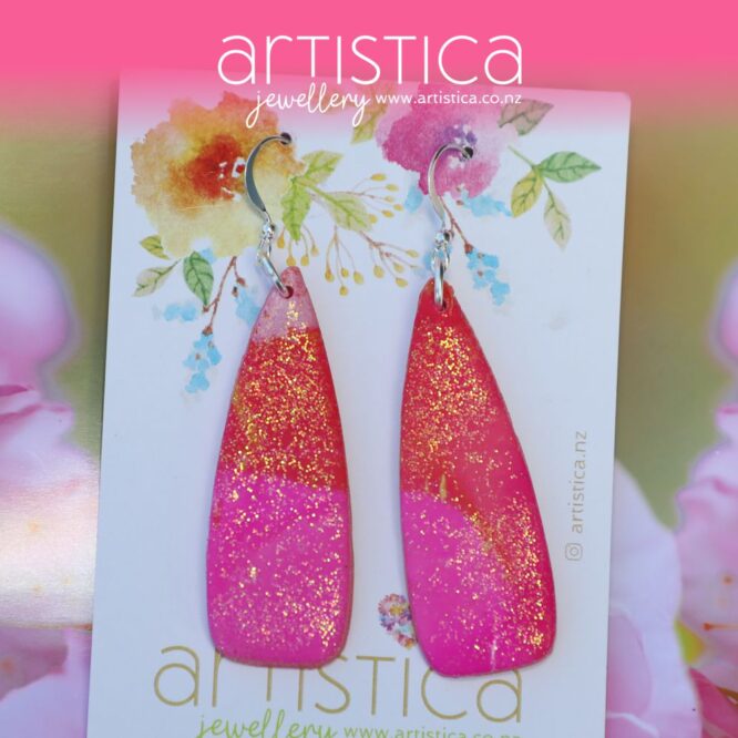 pink polymer clay earring dagger shape handcrafted in New Zealand by Artistica