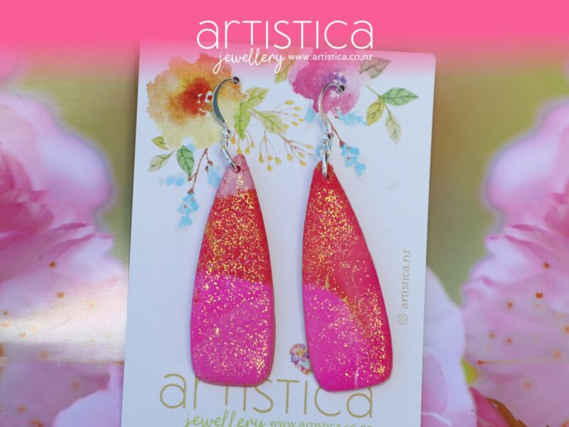 pink polymer clay earring dagger shape handcrafted in New Zealand by Artistica