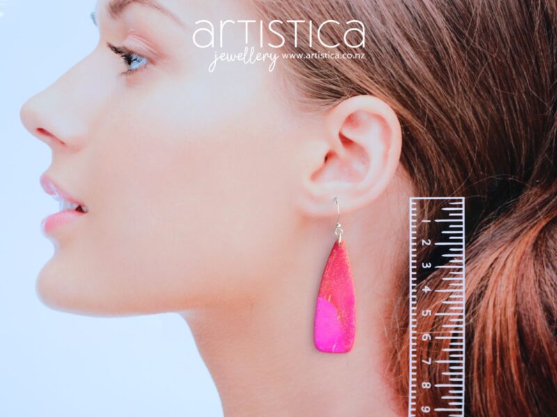 pink polymer clay earring dagger shape handcrafted in New Zealand by Artistica