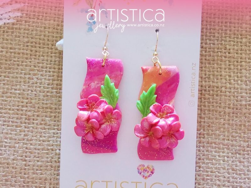 Flower earrings New Zealand polymer clay handcrafted by Artistica