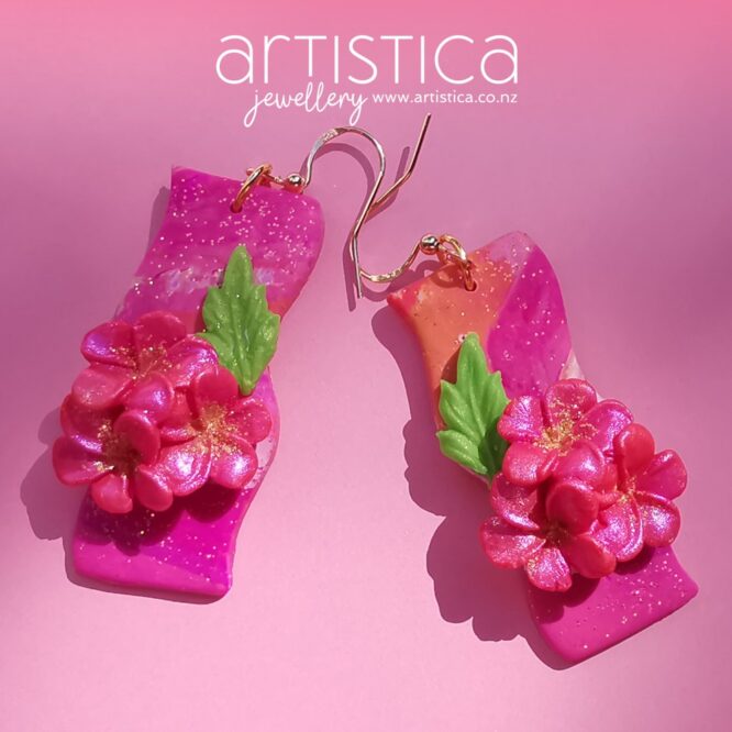 Flower earrings New Zealand polymer clay handcrafted by Artistica