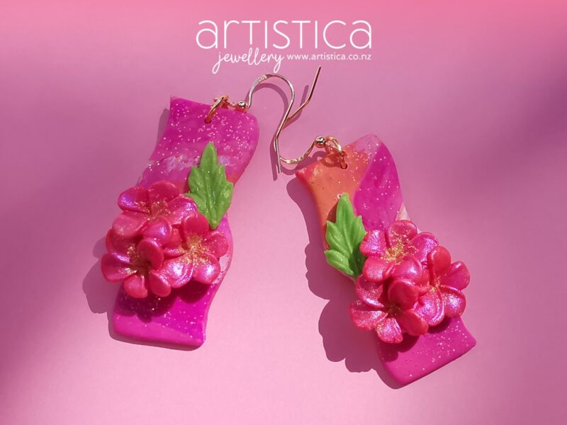 Flower earrings New Zealand polymer clay handcrafted by Artistica