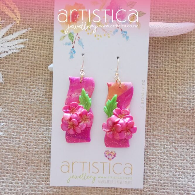 Flower earrings New Zealand polymer clay handcrafted by Artistica