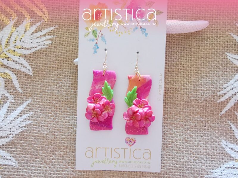 Flower earrings New Zealand polymer clay handcrafted by Artistica