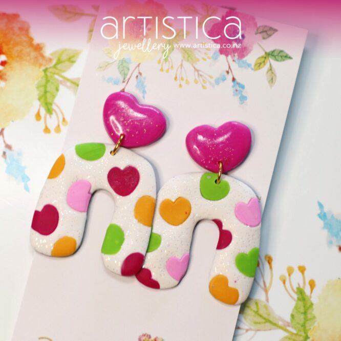 Heart earrings polymer clay handcrafted NZ