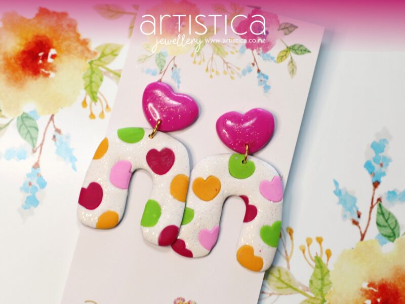 Heart earrings polymer clay handcrafted NZ