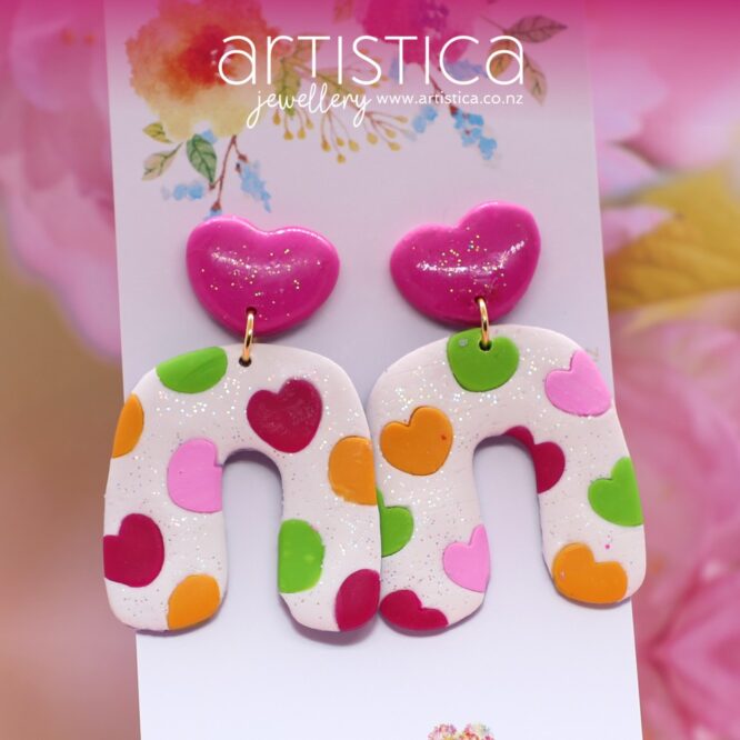 Heart earrings polymer clay handcrafted NZ