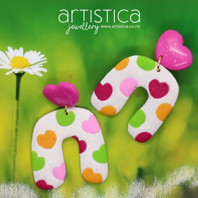 Heart earrings polymer clay handcrafted NZ
