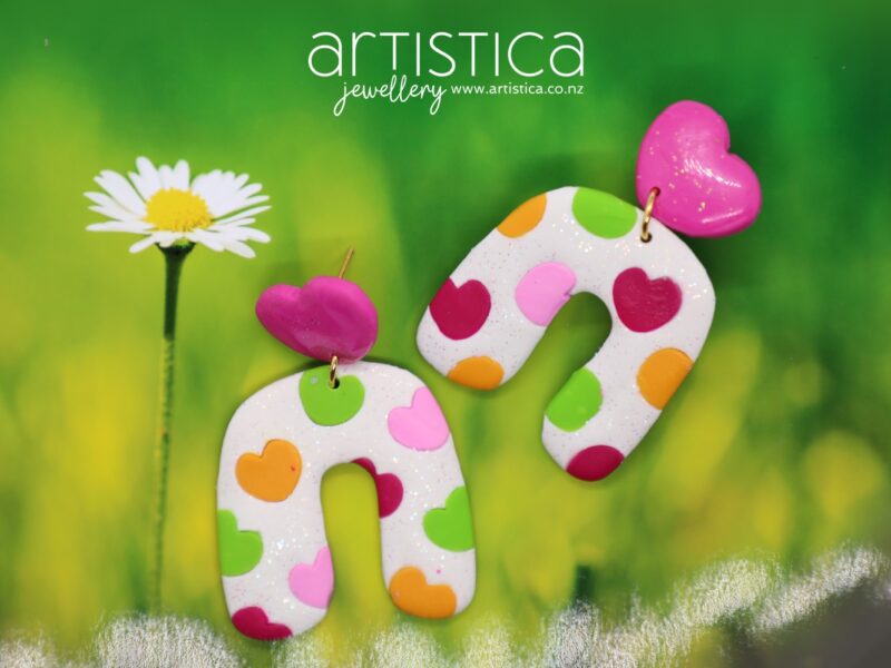Heart earrings polymer clay handcrafted NZ