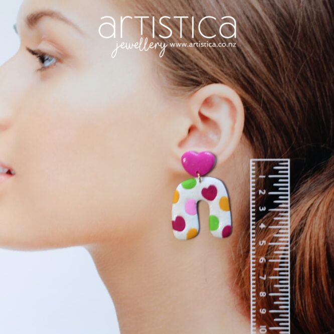 Heart earrings polymer clay handcrafted NZ