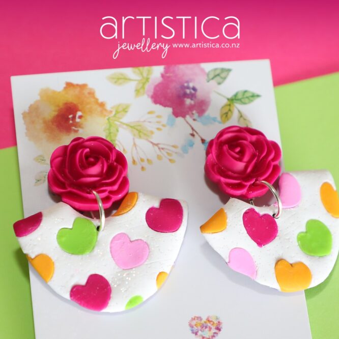 Heart earrings polymer clay handcrafted NZ