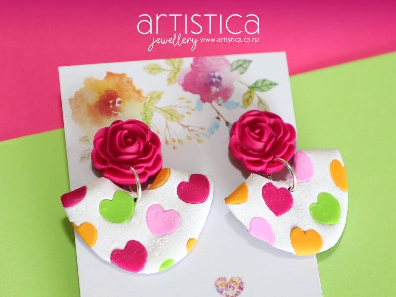 Heart earrings polymer clay handcrafted NZ