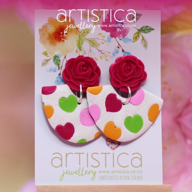 Heart earrings polymer clay handcrafted NZ