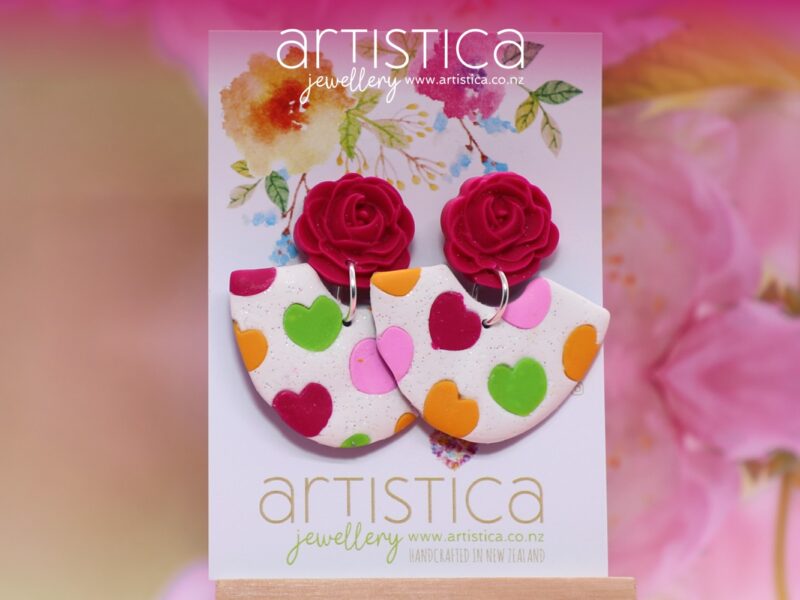 Heart earrings polymer clay handcrafted NZ