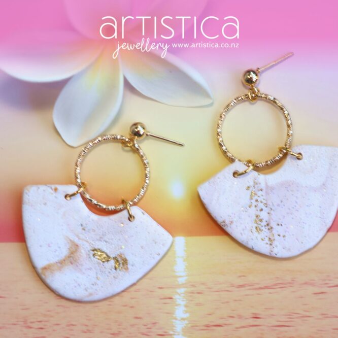 polymer clay earrings handcrafted in New Zealand by Artistica white earrings