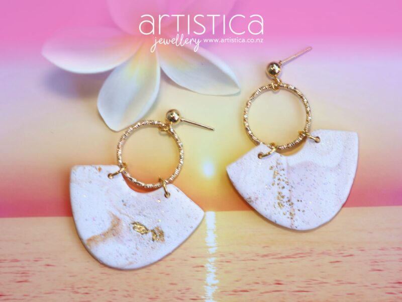 polymer clay earrings handcrafted in New Zealand by Artistica white earrings