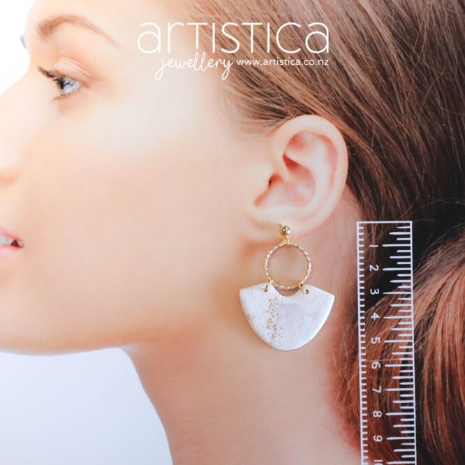 polymer clay earrings handcrafted in New Zealand by Artistica gold white inca